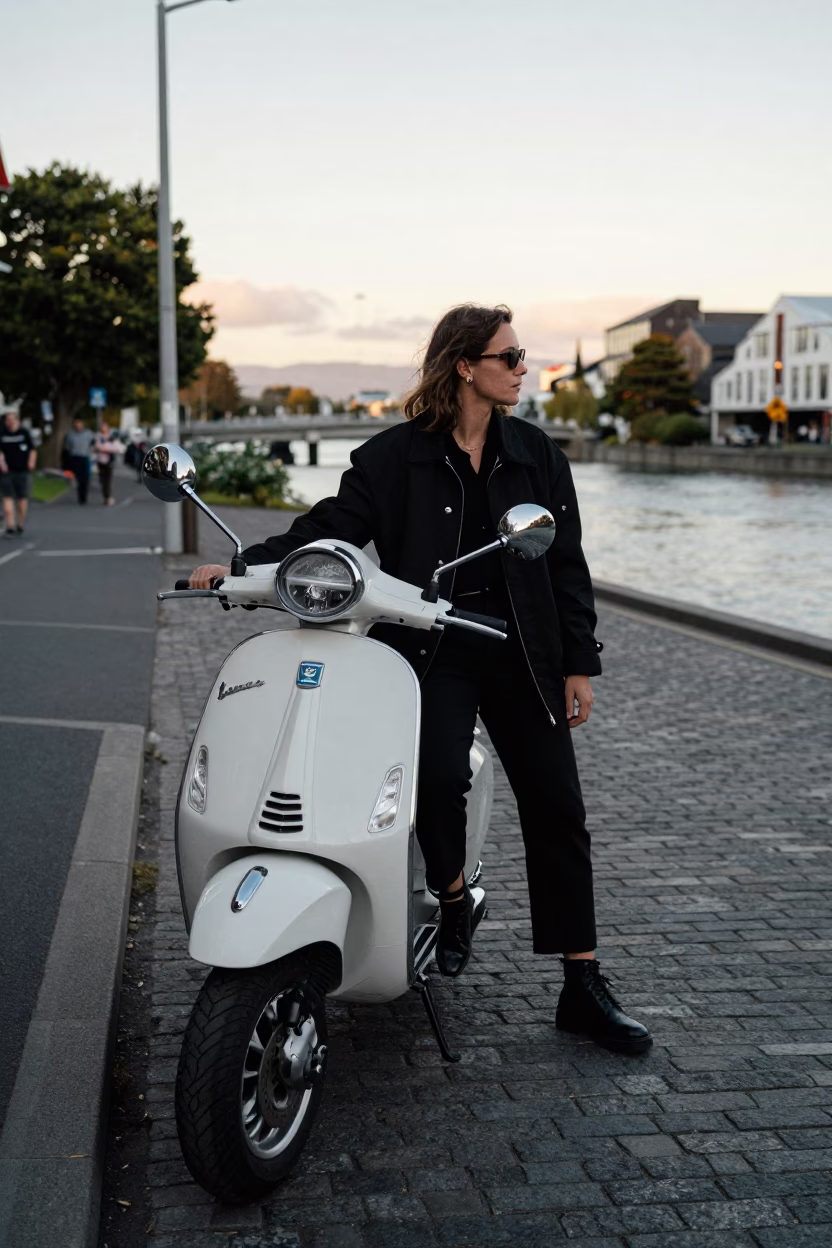 Street Style just after sunrise in Christchurch in in Christchurch, New Zealand