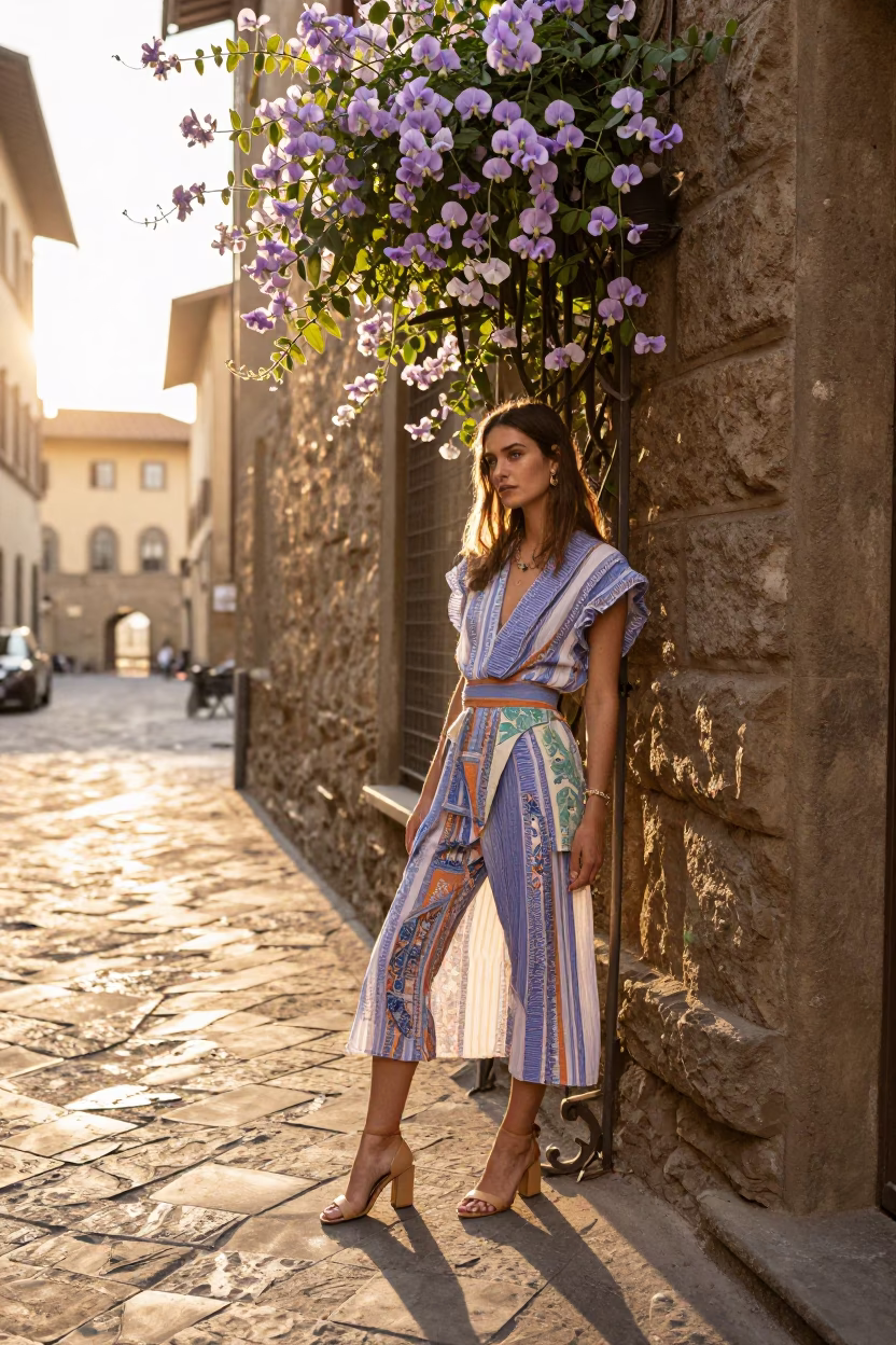 Street Style just after sunrise in Florence in in Florence, Italy