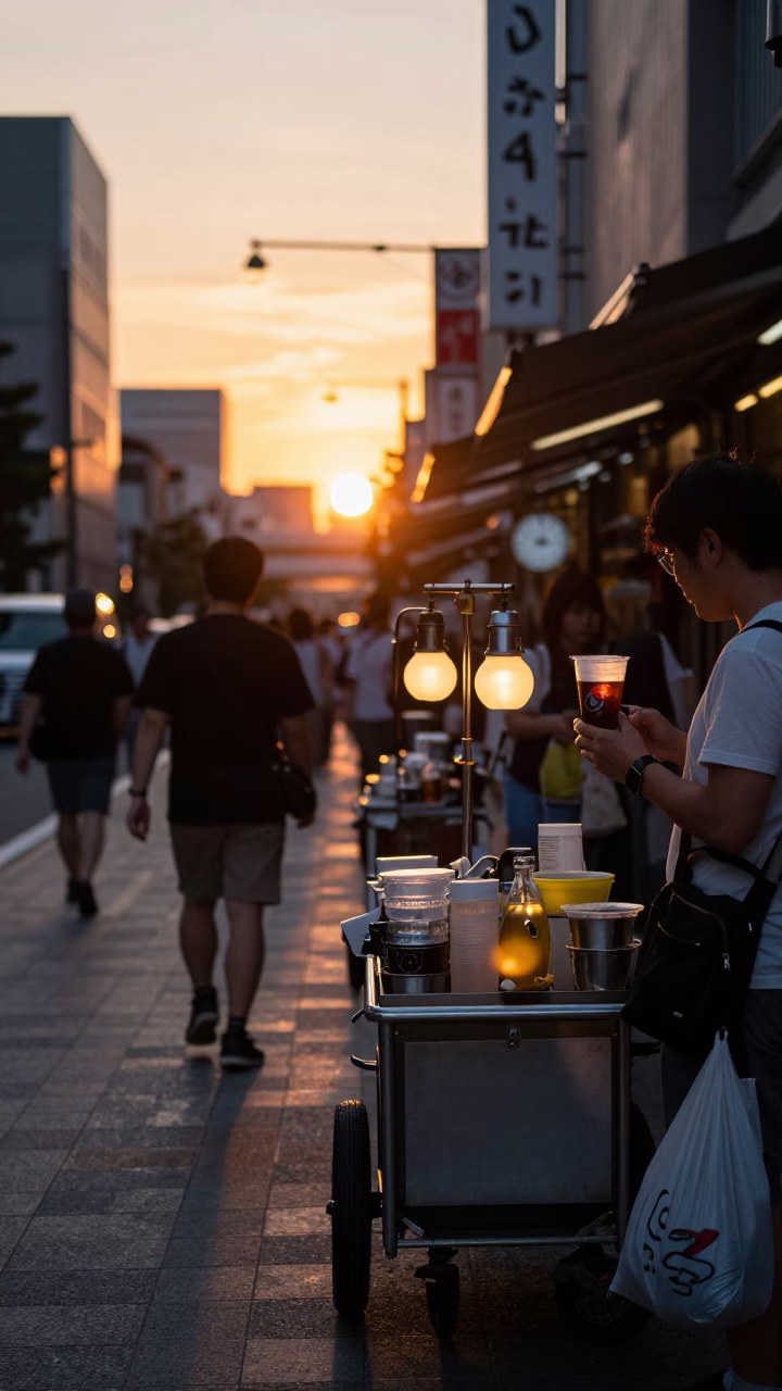 Street Sunset in Tokyo at Sunset Light in in Tokyo, Japan