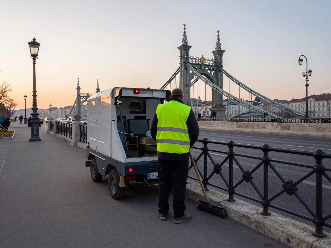 Street Sweeper in Budapest in in Budapest, Hungary
