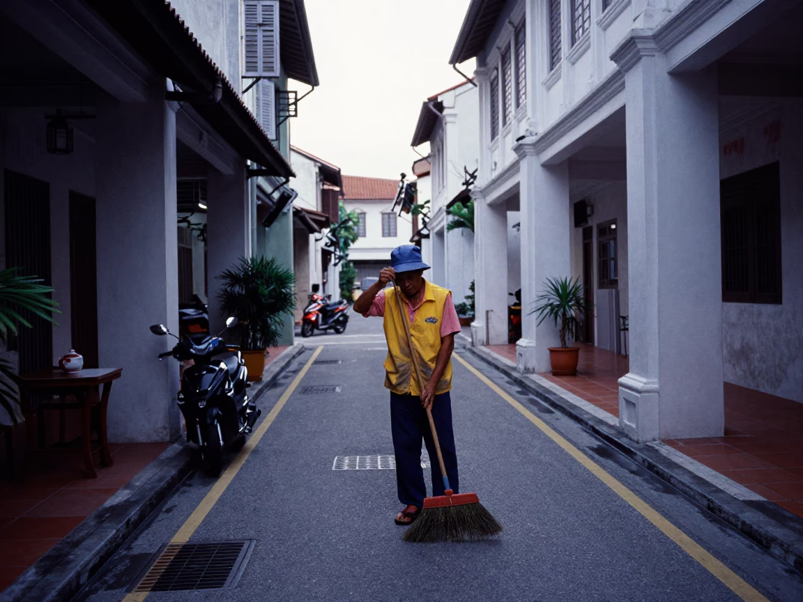 Street Sweeper in George Town in in George Town, Malaysia