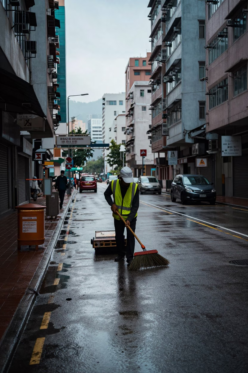 Street Sweeper in Hong Kong in in Hong Kong, Hong Kong