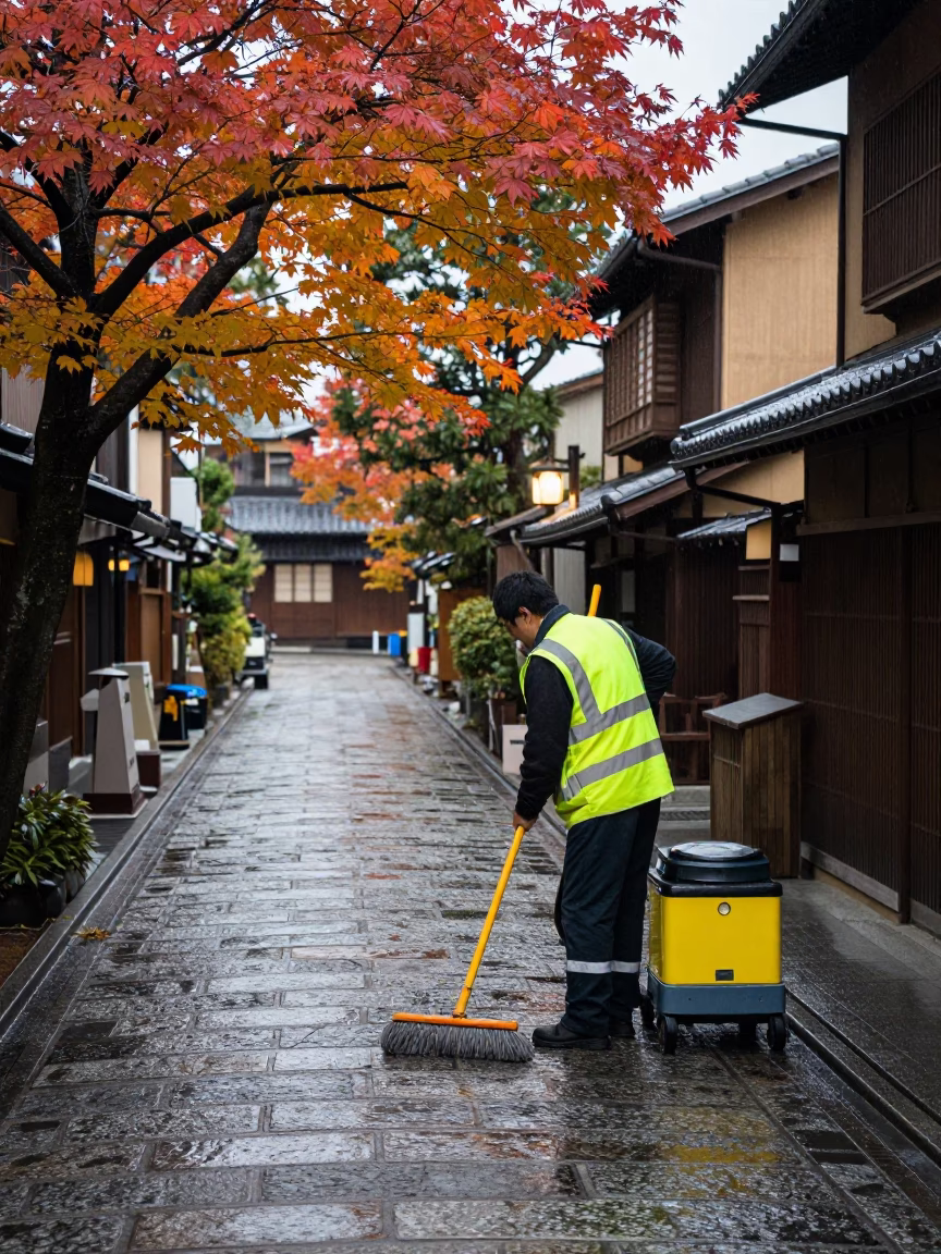 Street Sweeper in Kyoto in in Kyoto, Japan