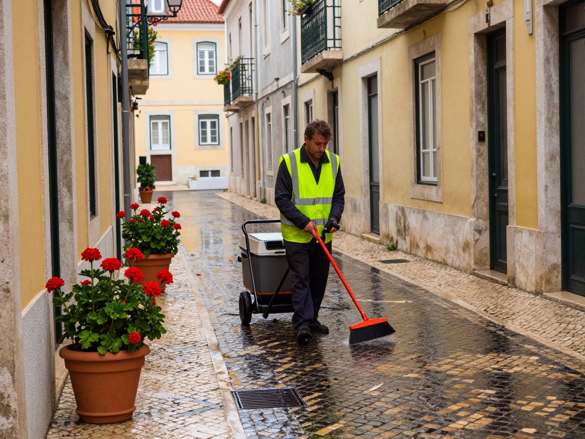 Street Sweeper in Lisbon in in Lisbon, Portugal