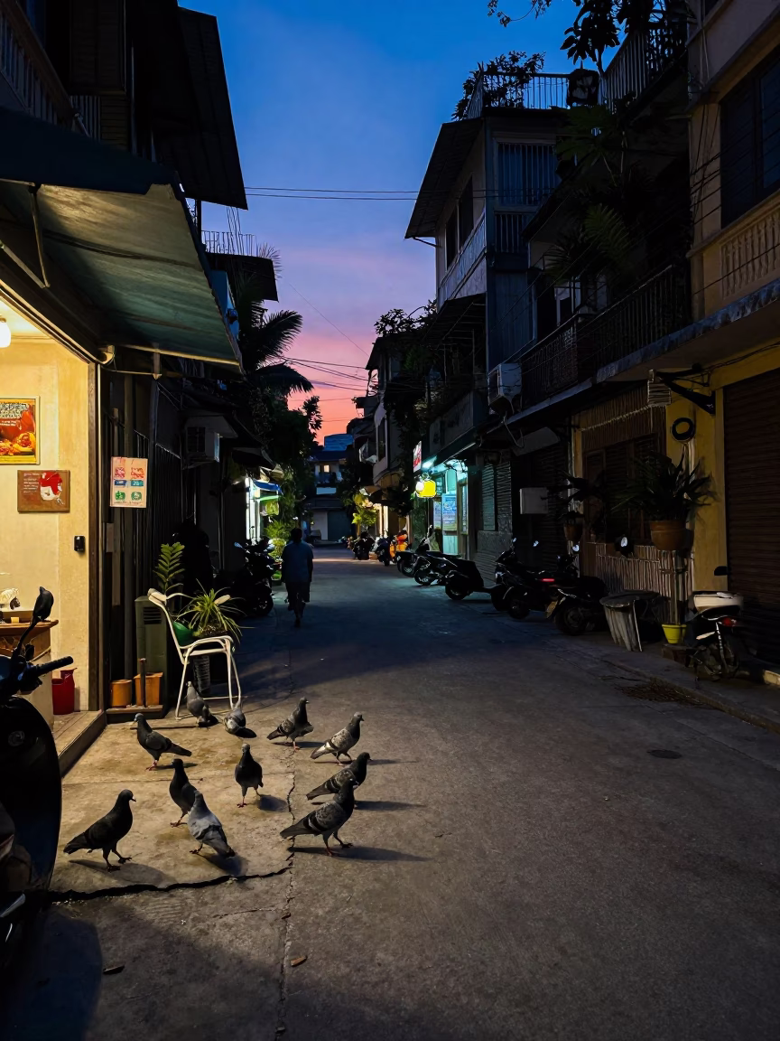 Street Twilight in Hanoi at Indigo Twilight After Sunset in in Hanoi, Vietnam