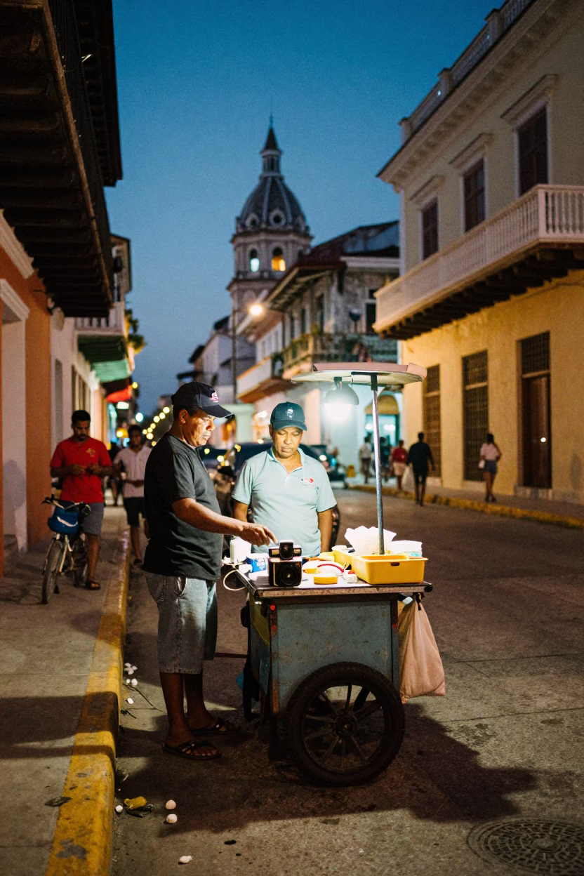 Street Vendor after dark in Cartagena in in Cartagena, Colombia