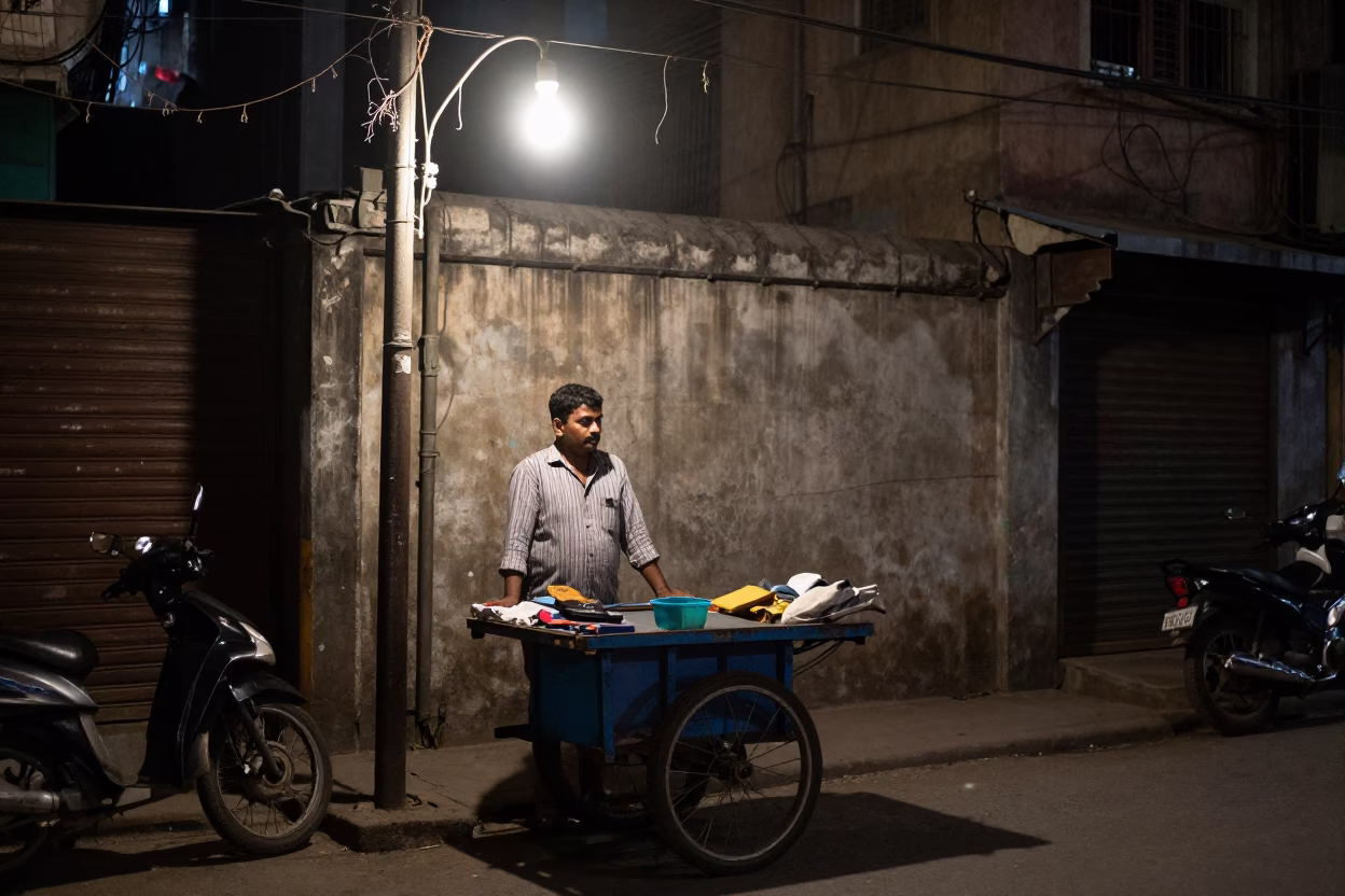 Street Vendor after dark in Kolkata in in Kolkata, India