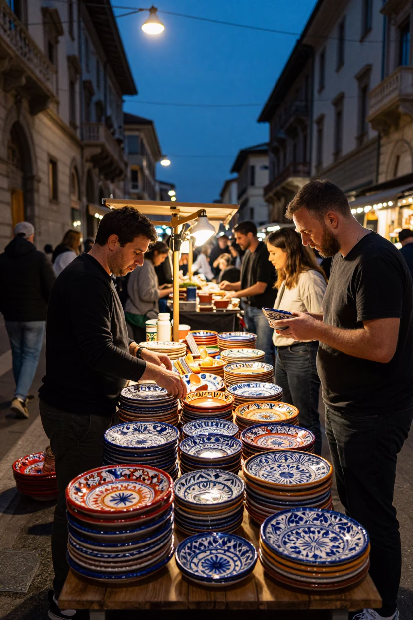 Street Vendor after dark in Milan in in Milan, Italy