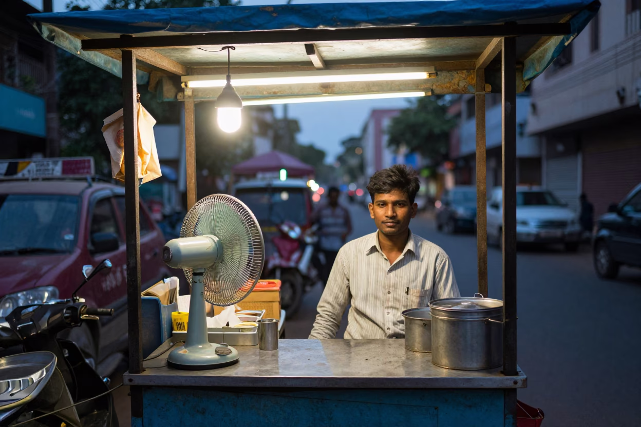 Street Vendor at As City Lights Begin To Glow in Hyderabad in in Hyderabad, India