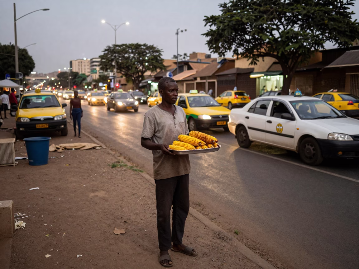 Street Vendor at As City Lights Begin To Glow in Johannesburg in in Johannesburg, South Africa