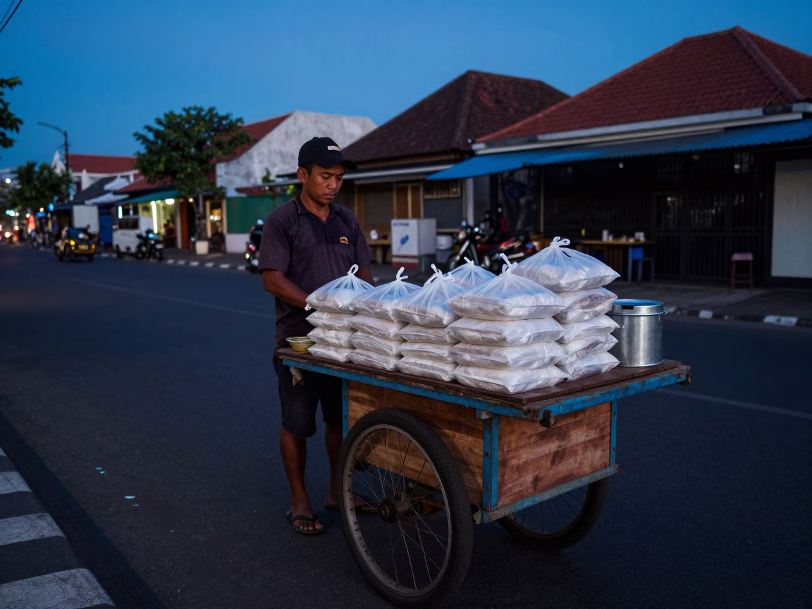 Street Vendor at Blue Hour in Denpasar in in Denpasar, Indonesia
