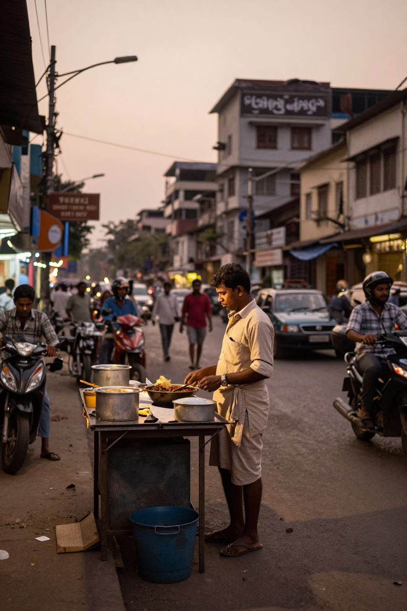 Street Vendor at Copper-toned Light Before Dusk in Kolkata in in Kolkata, India