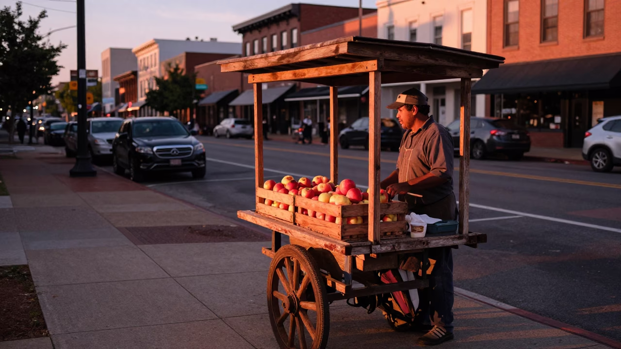 Street Vendor at Copper-toned Light Before Dusk in Nashville in in Nashville, Tennessee, United States
