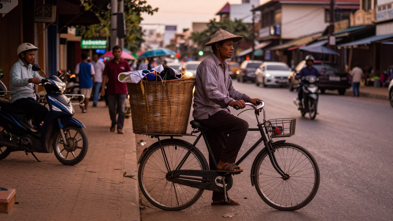 Street Vendor at Copper-toned Light Before Dusk in Phnom Penh in in Phnom Penh, Cambodia