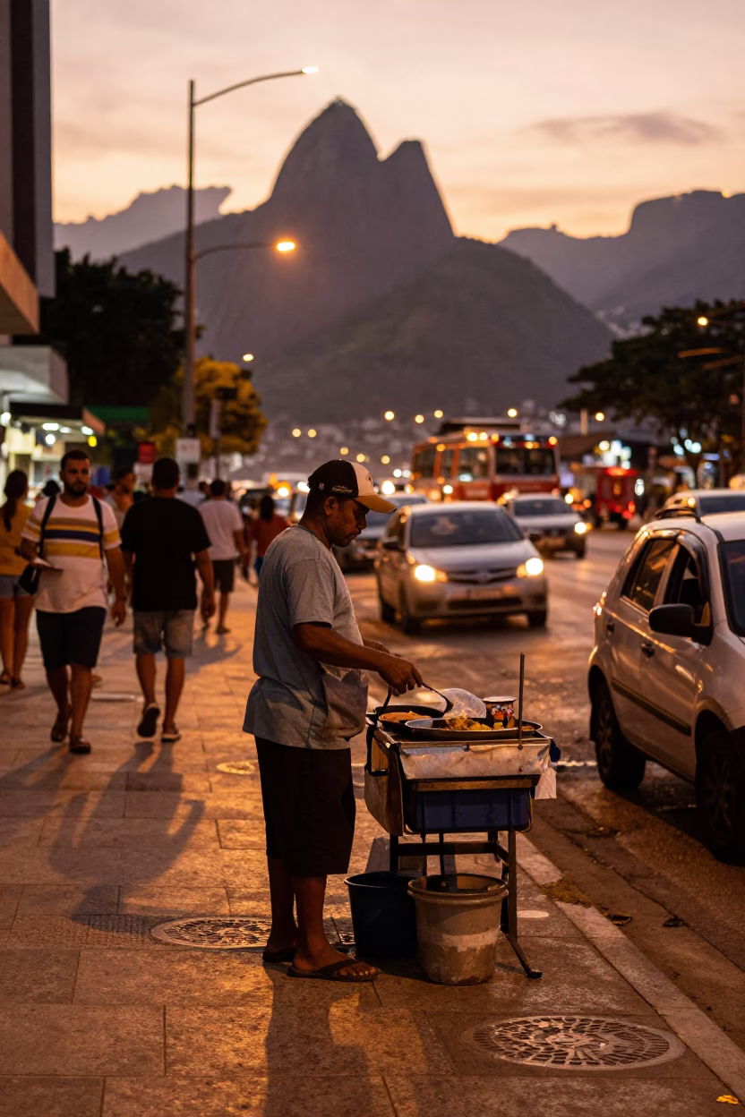 Street Vendor at Copper-toned Light Before Dusk in Rio De Janeiro in in Rio de Janeiro, Brazil