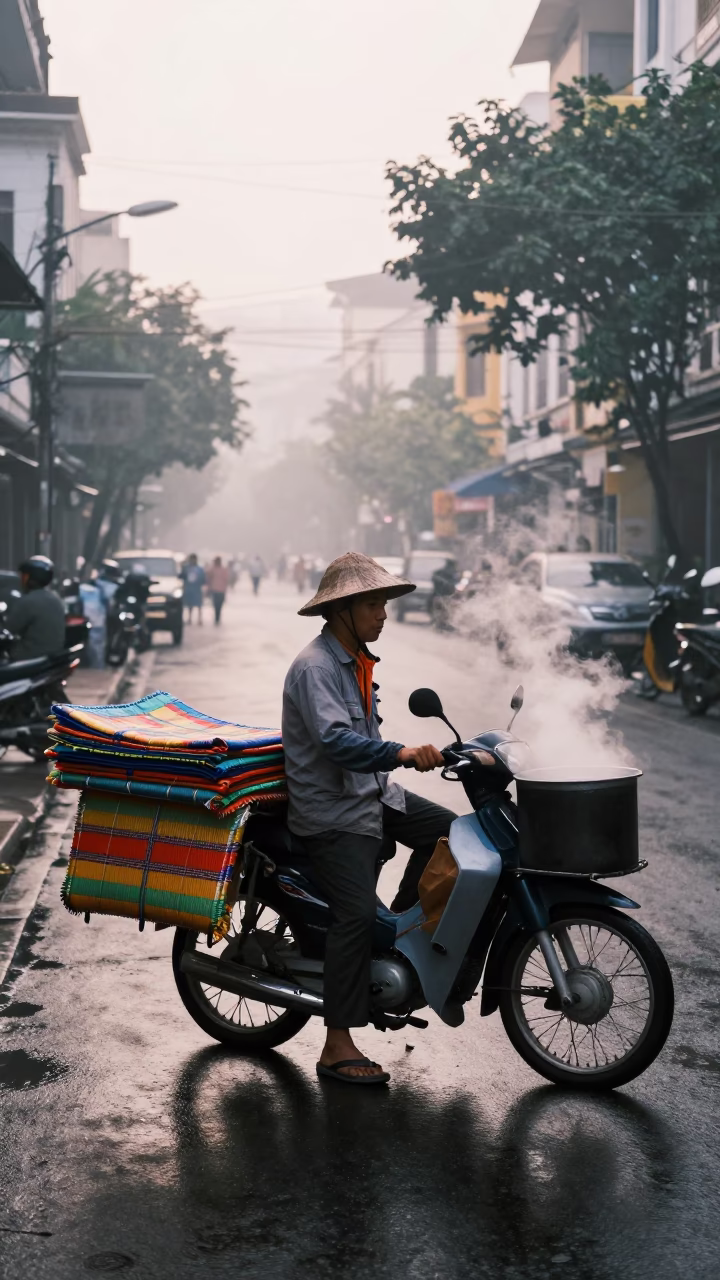 Street Vendor at Dawn Light in Ho Chi Minh City in in Ho Chi Minh City, Vietnam