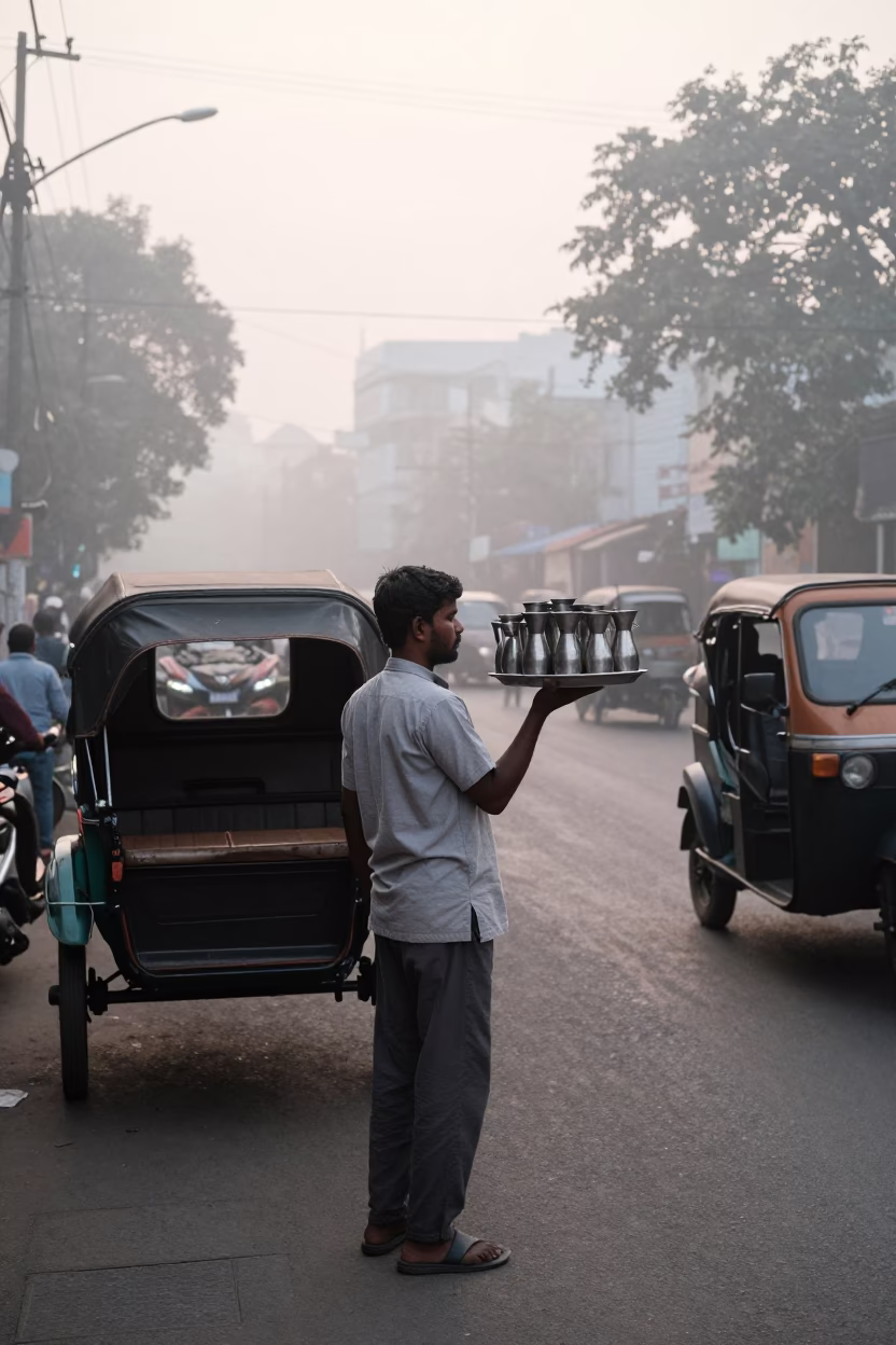 Street Vendor at Dawn Light in Kolkata in in Kolkata, India