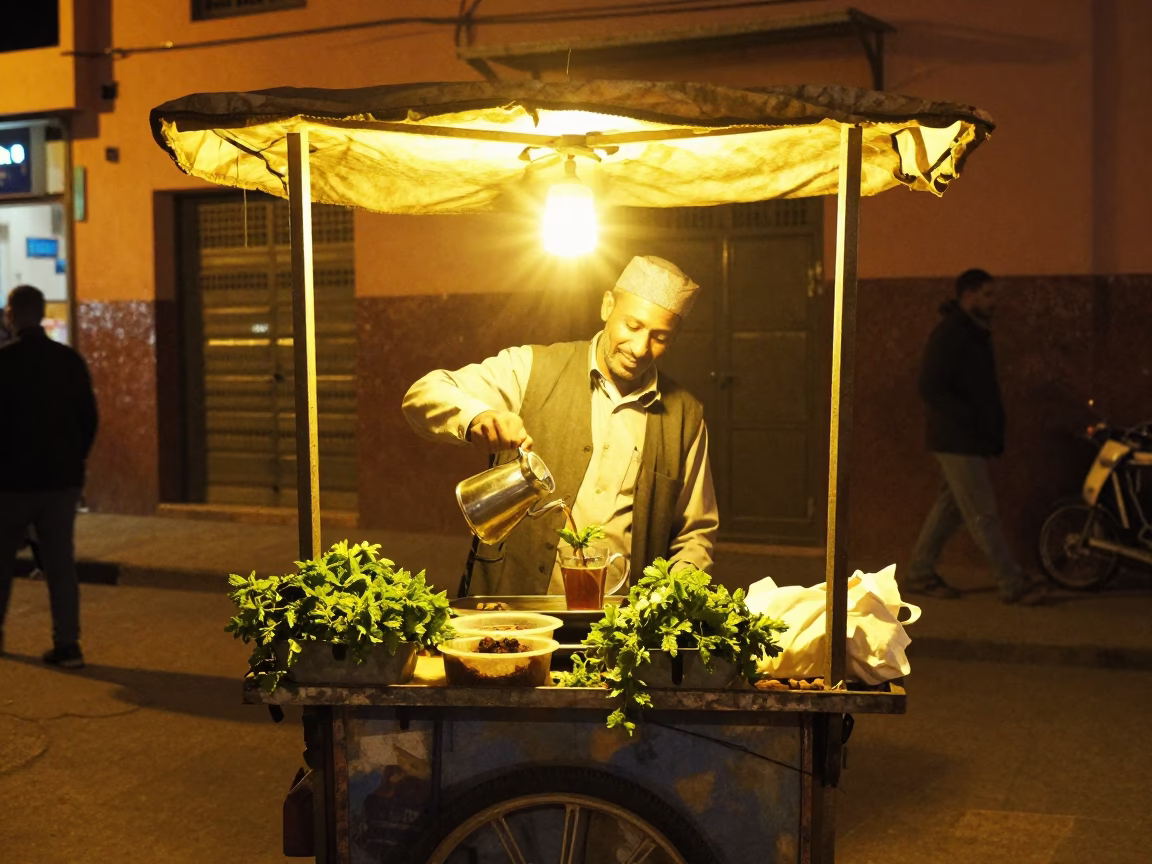 Street Vendor at Deep In The Night Light in Marrakech in in Marrakech, Morocco