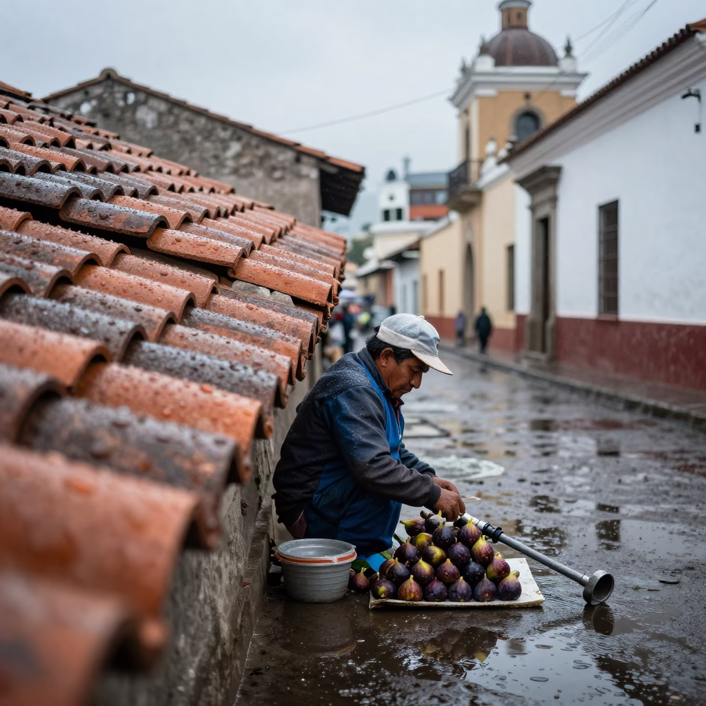 Street Vendor at First Light in Lima in in Lima, Peru