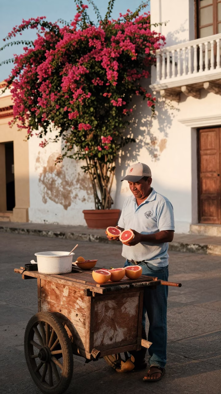 Street Vendor at Late Afternoon Light in Cartagena in in Cartagena, Colombia