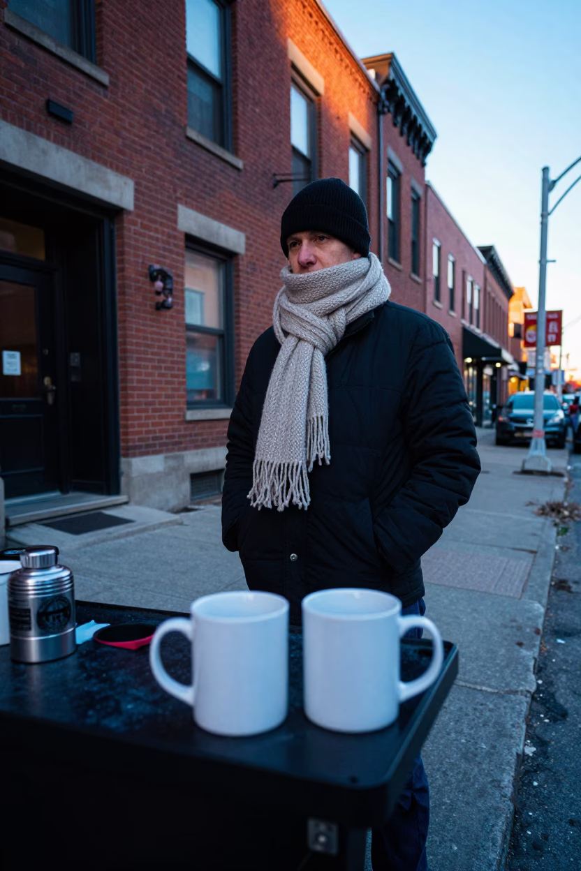 Street Vendor at Sunrise Light in Toronto in in Toronto, Ontario, Canada