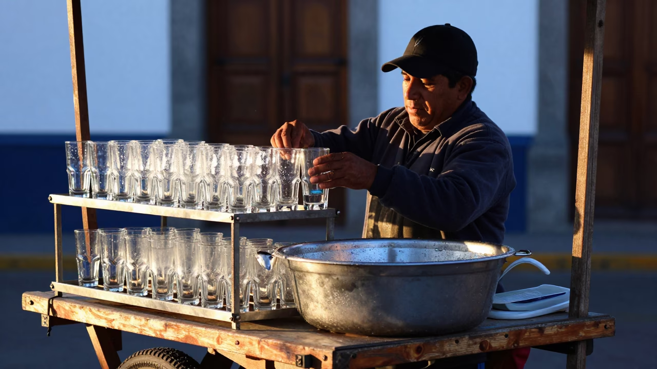 Street Vendor at The Early Morning Light in Quito in in Quito, Ecuador