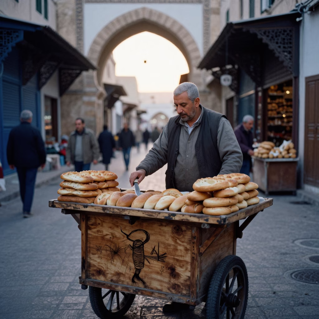 Street Vendor at The Early Morning Light in Tunis in in Tunis, Tunisia