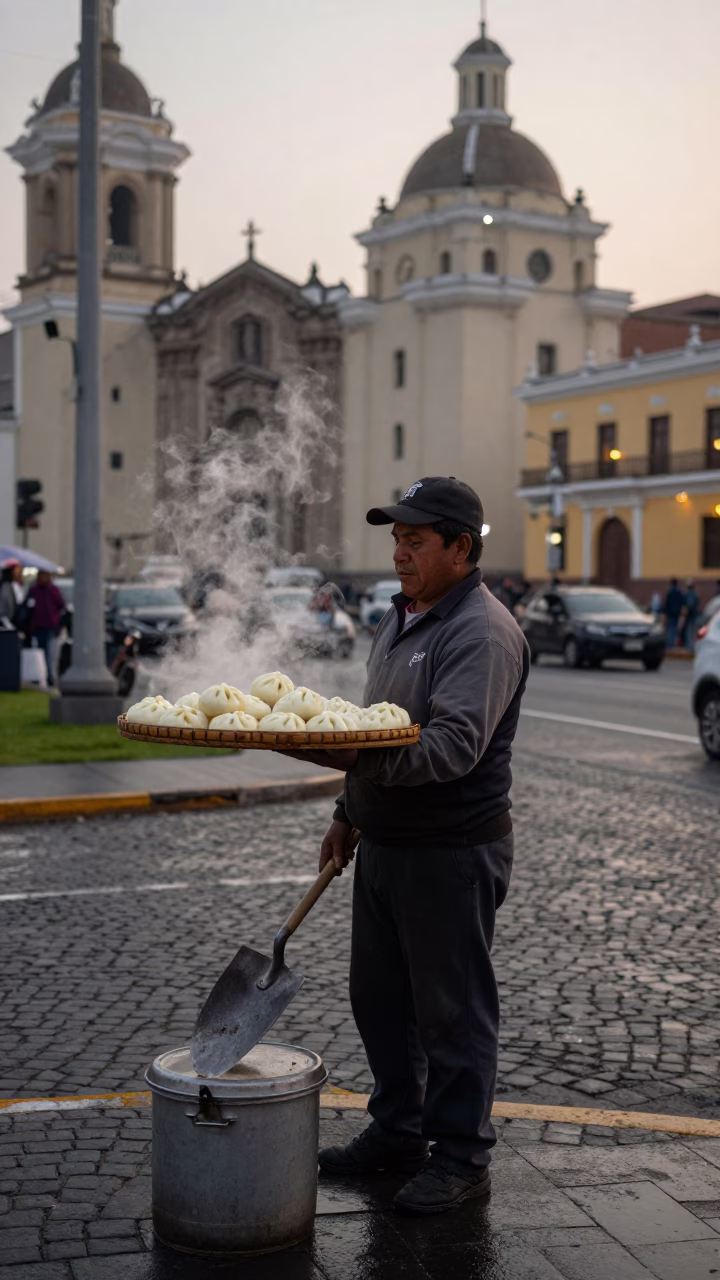 Street Vendor at The Still Hours Before Dawn Light in Lima in in Lima, Peru