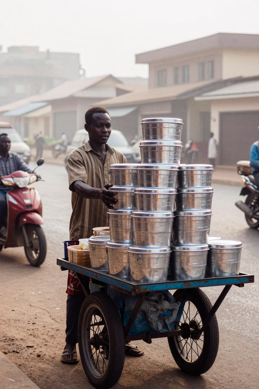 Street Vendor in Accra at Dawn Light in in Accra, Ghana