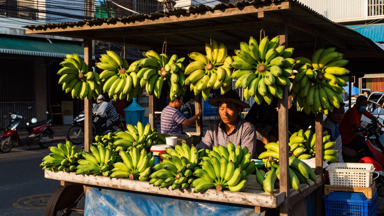 Street Vendor in Bangkok at Clear Late-afternoon Light in in Bangkok, Thailand