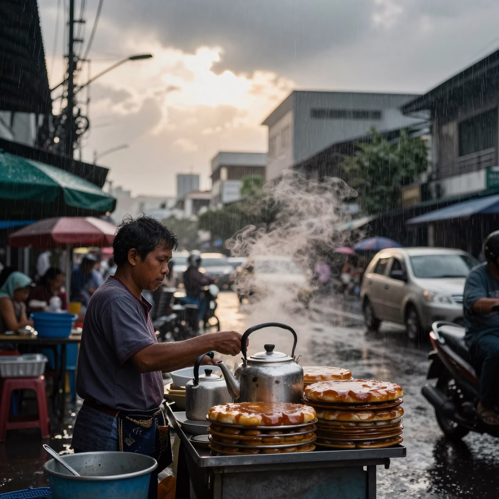 Street Vendor in Bangkok at First Light in in Bangkok, Thailand