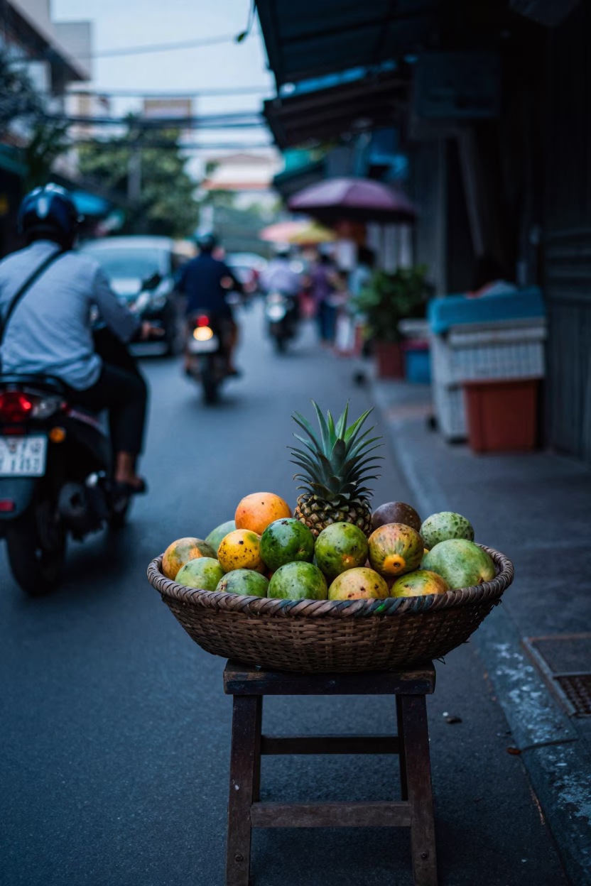 Street Vendor in Bangkok at Sunrise Light in in Bangkok, Thailand
