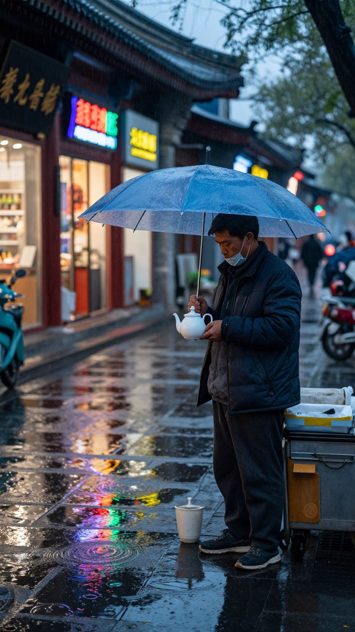 Street Vendor in Beijing at Dusk Light in in Beijing, China
