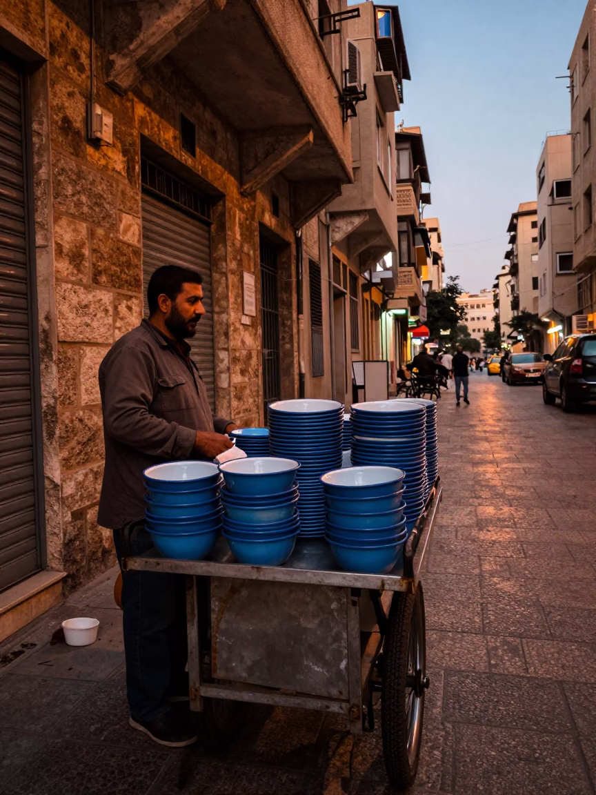 Street Vendor in Beirut at Copper-toned Light Before Dusk in in Beirut, Lebanon