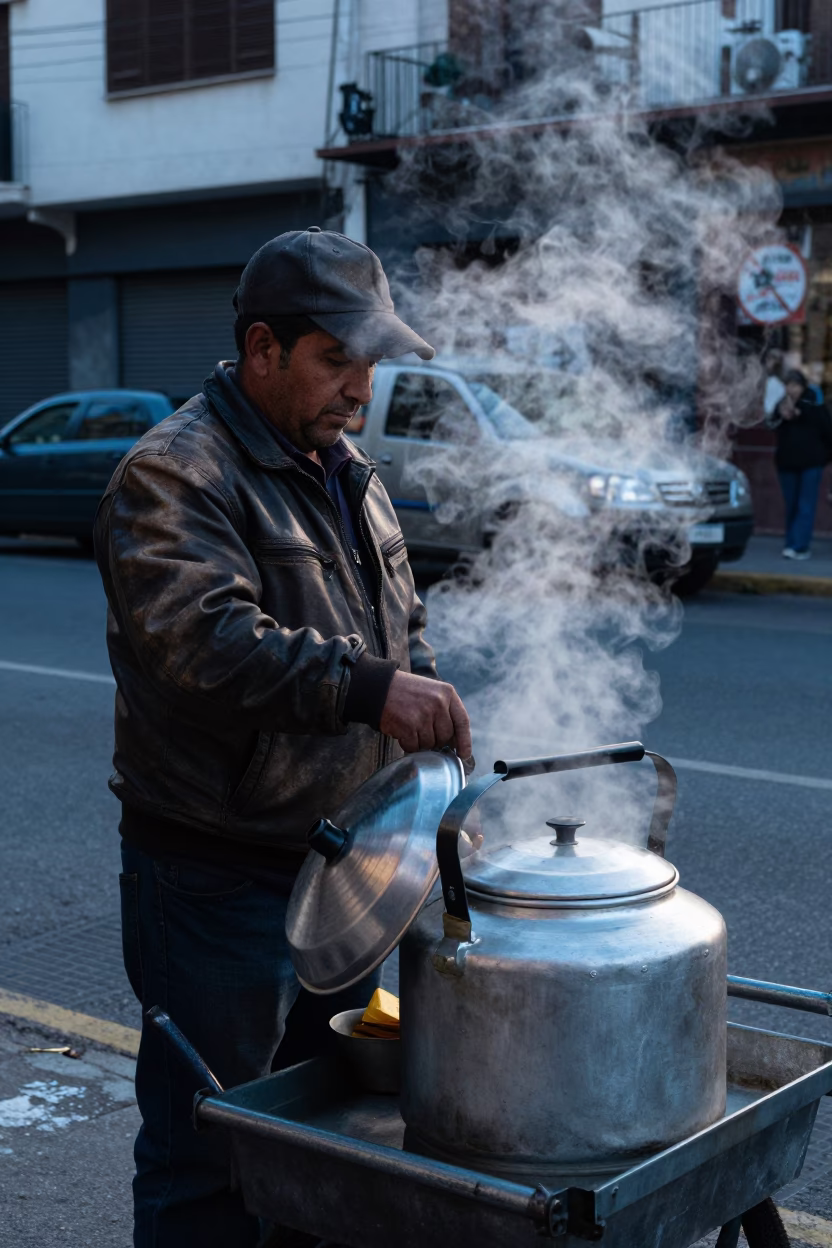 Street Vendor in Buenos Aires at Sunrise Light in in Buenos Aires, Argentina