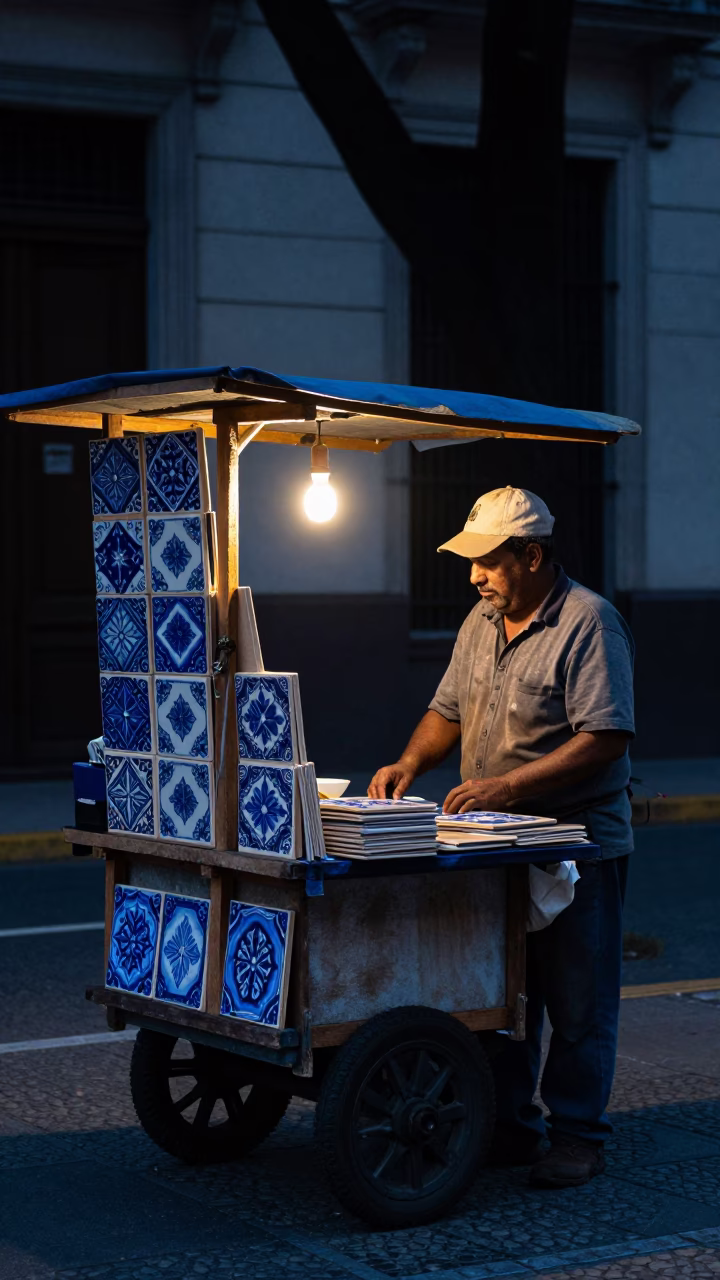 Street Vendor in Buenos Aires at The Predawn Darkness Light in in Buenos Aires, Argentina