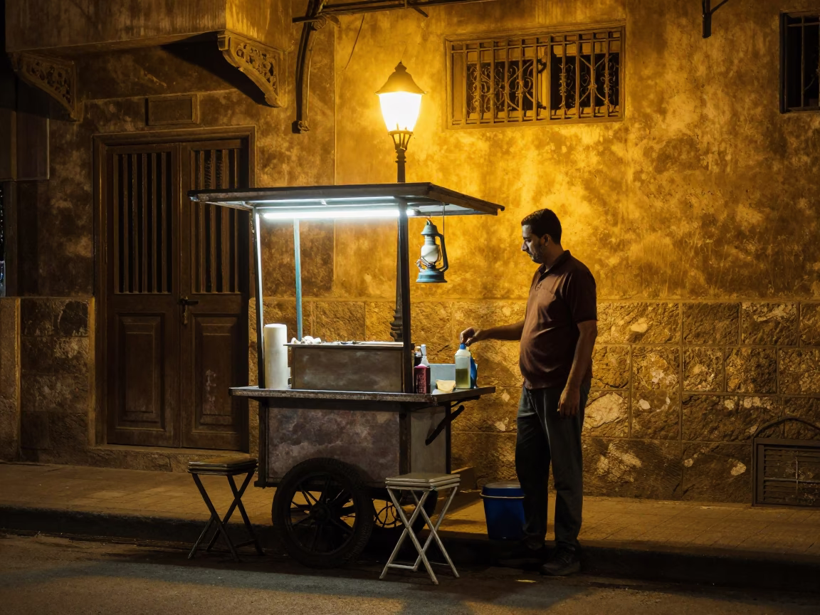 Street Vendor in Cairo at Deep In The Night Light in in Cairo, Egypt