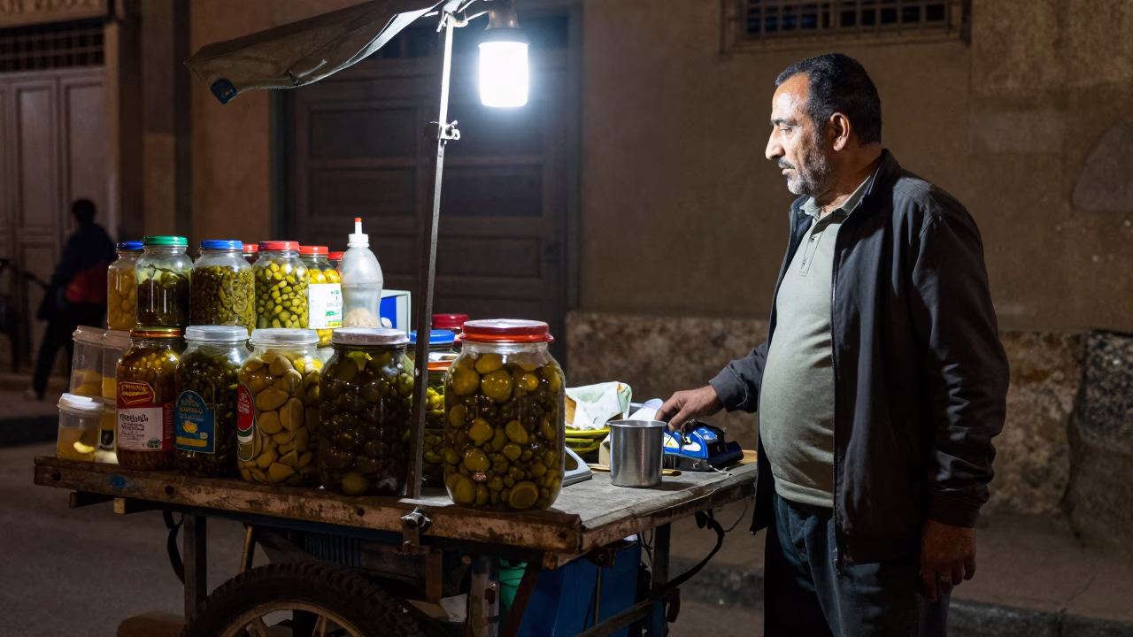 Street Vendor in Cairo at Midnight Light in in Cairo, Egypt