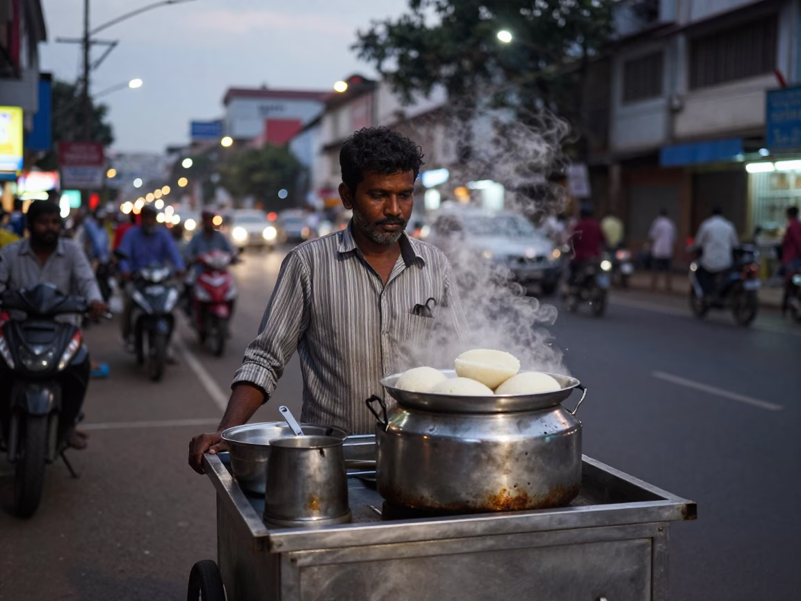 Street Vendor in Chennai at As City Lights Begin To Glow in in Chennai, India