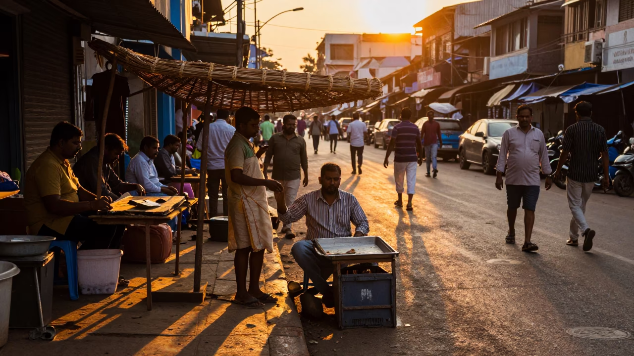 Street Vendor in Chennai at Sunset Light in in Chennai, India