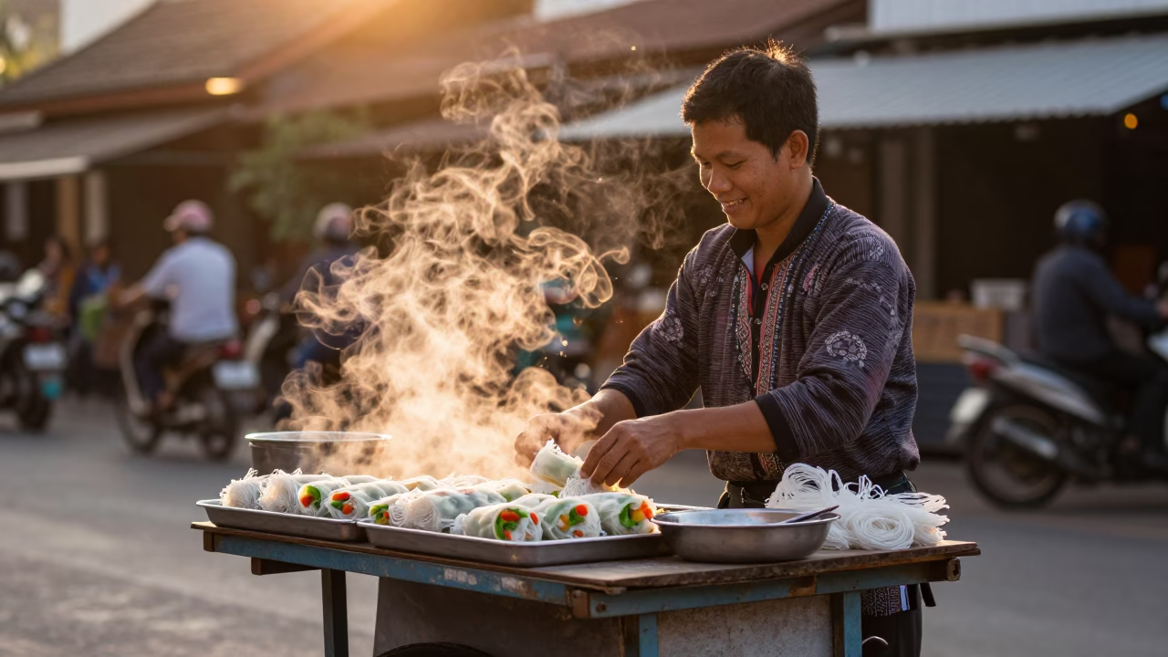 Street Vendor in Chiang Mai at Sunset Light in in Chiang Mai, Thailand