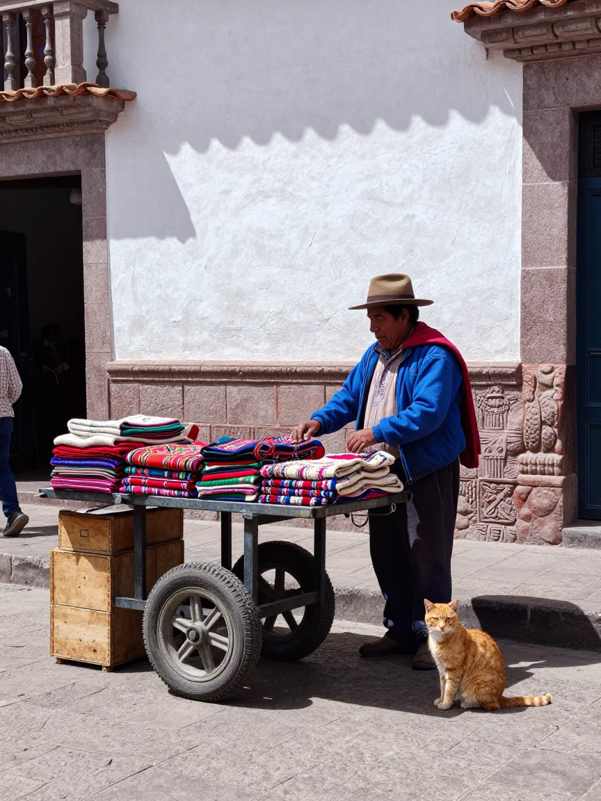 Street Vendor in Cusco at Flat Noon Light in in Cusco, Peru