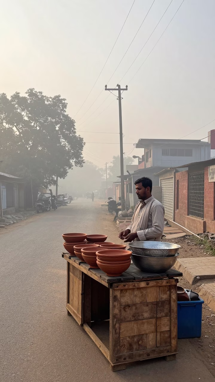 Street Vendor in Delhi at Dawn Light in in Delhi, India