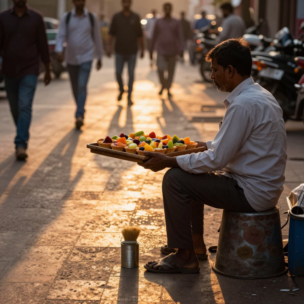 Street Vendor in Delhi at Sunset Light in in Delhi, India