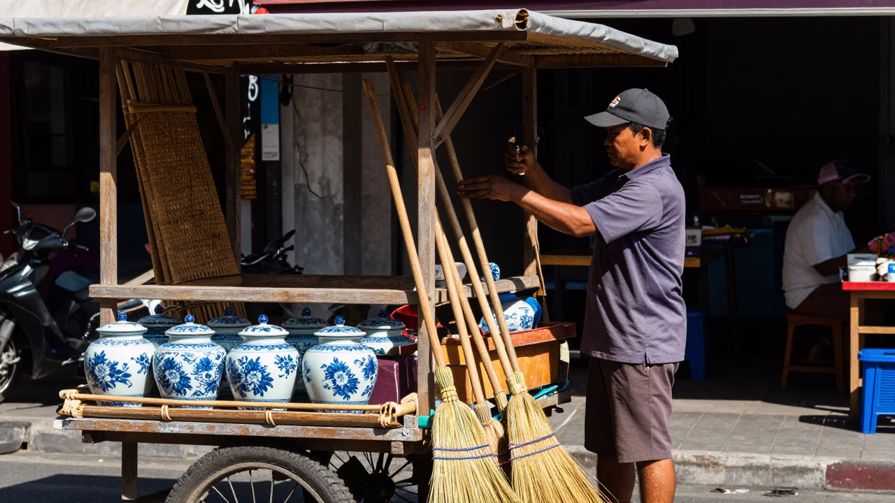 Street Vendor in Denpasar at Midday Light in in Denpasar, Indonesia