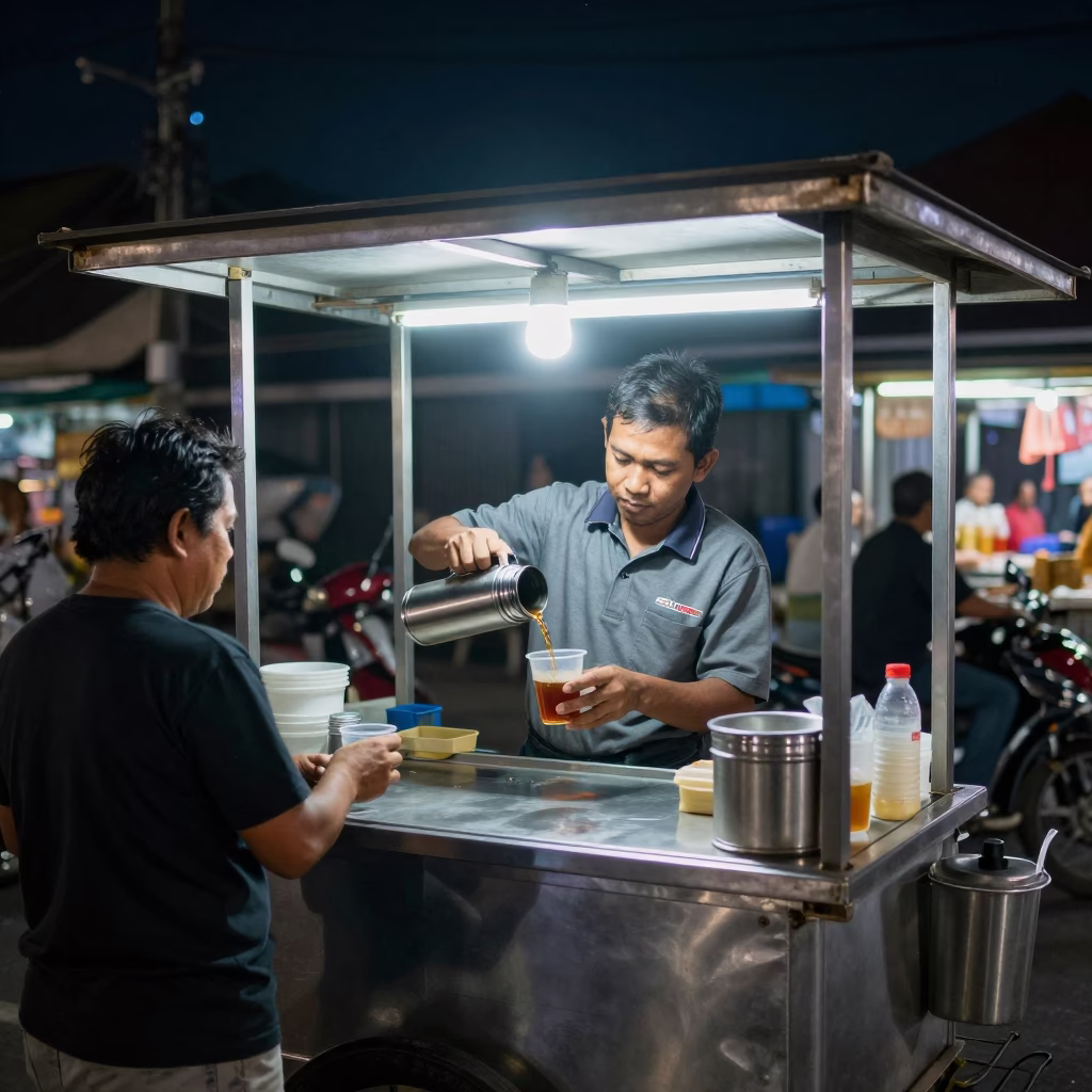 Street Vendor in Denpasar at The Deepest Night Sky Light in in Denpasar, Indonesia