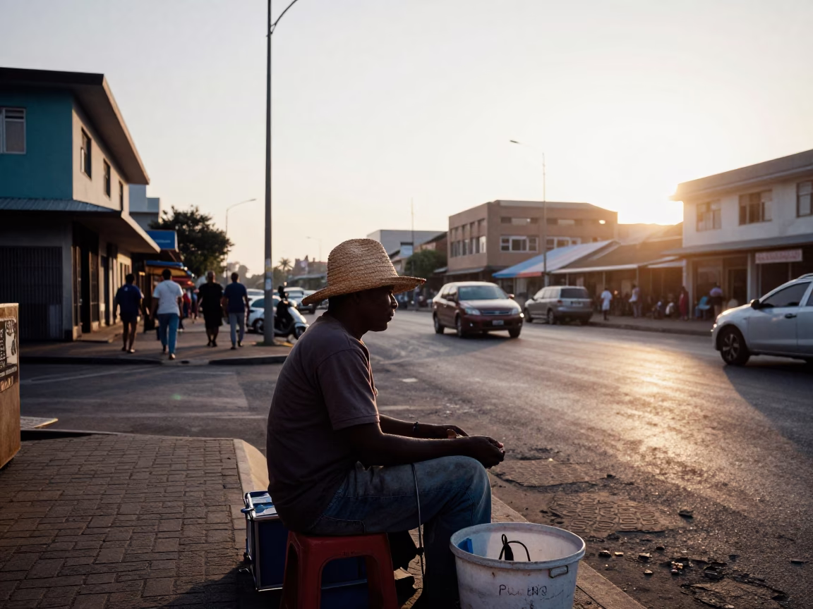 Street Vendor in Durban at The Early Morning Light in in Durban, South Africa