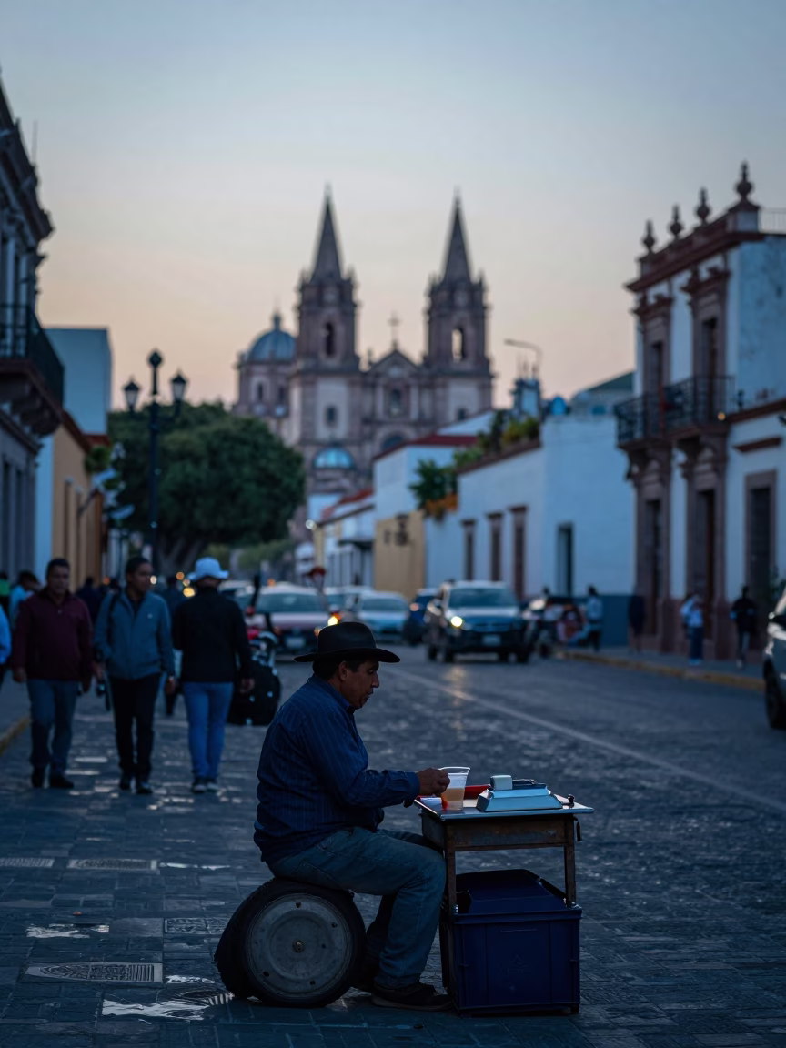 Street Vendor in Guadalajara at First Light Of Dawn in in Guadalajara, Mexico