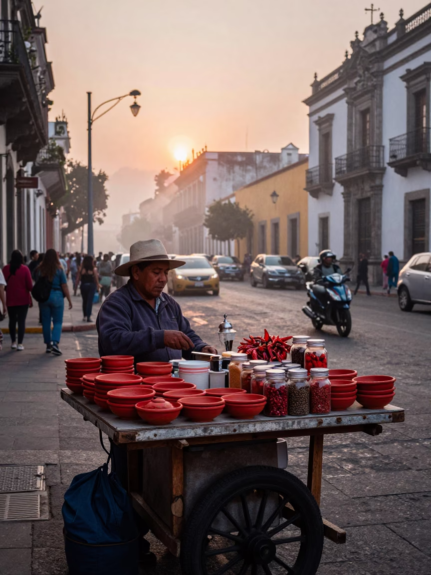 Street Vendor in Guadalajara at Nautical Dawn Light in in Guadalajara, Mexico