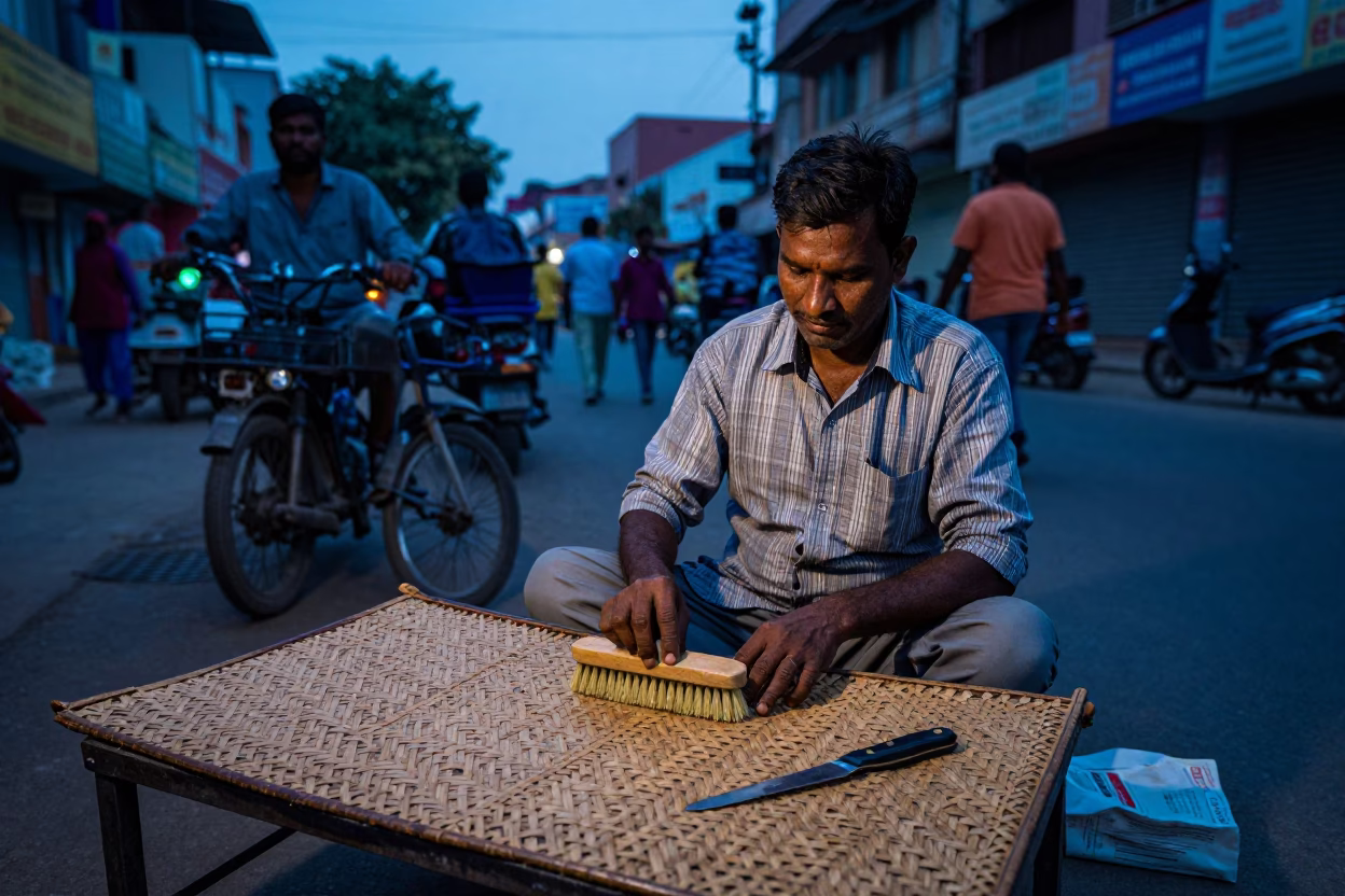 Street Vendor in Hyderabad at The Still Hours Before Dawn Light in in Hyderabad, India